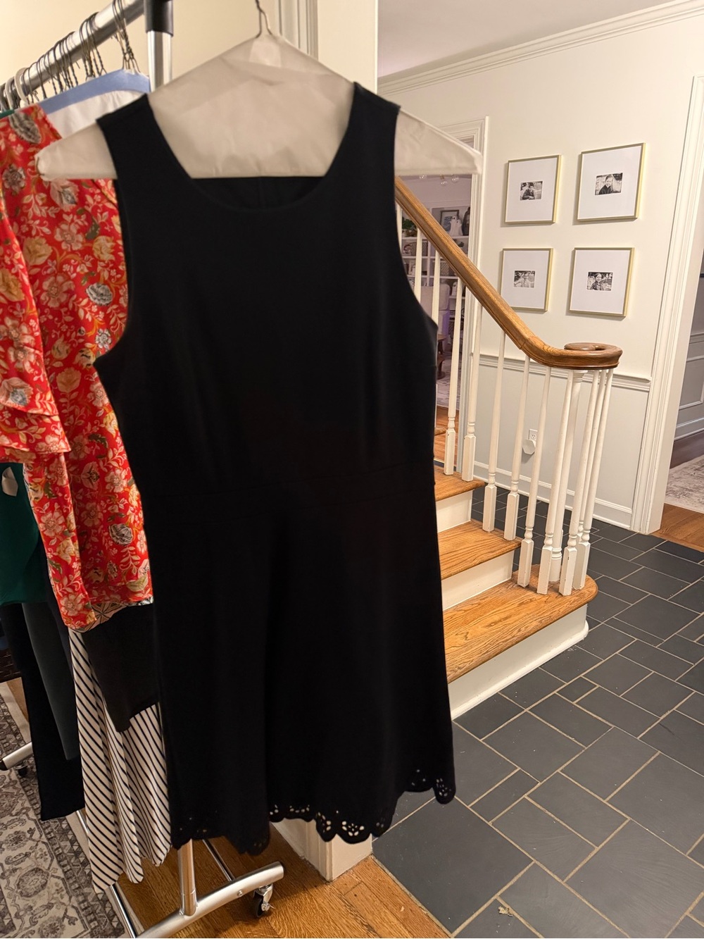 LOFT Black Sleeveless Fit-and-Flare Dress with Eyelet Hem